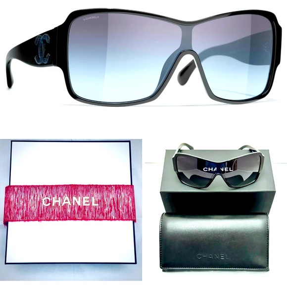 NWT Chanel 5449-C501/S6 Women's Black Shield Gradient Sunglasses - Picture 1 of 16